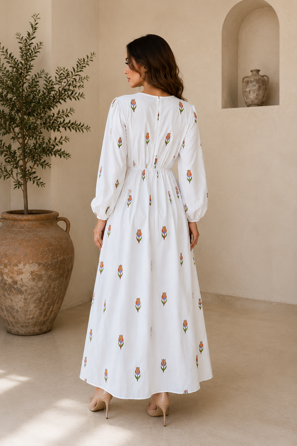 Floral Embroidered White Maxi Dress
