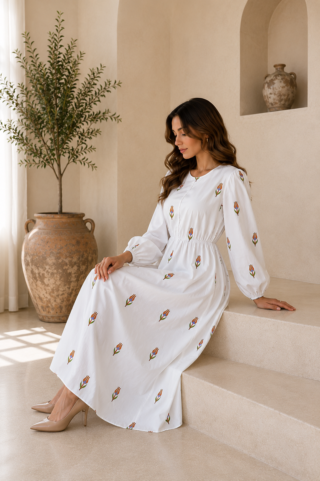 Floral Embroidered White Maxi Dress