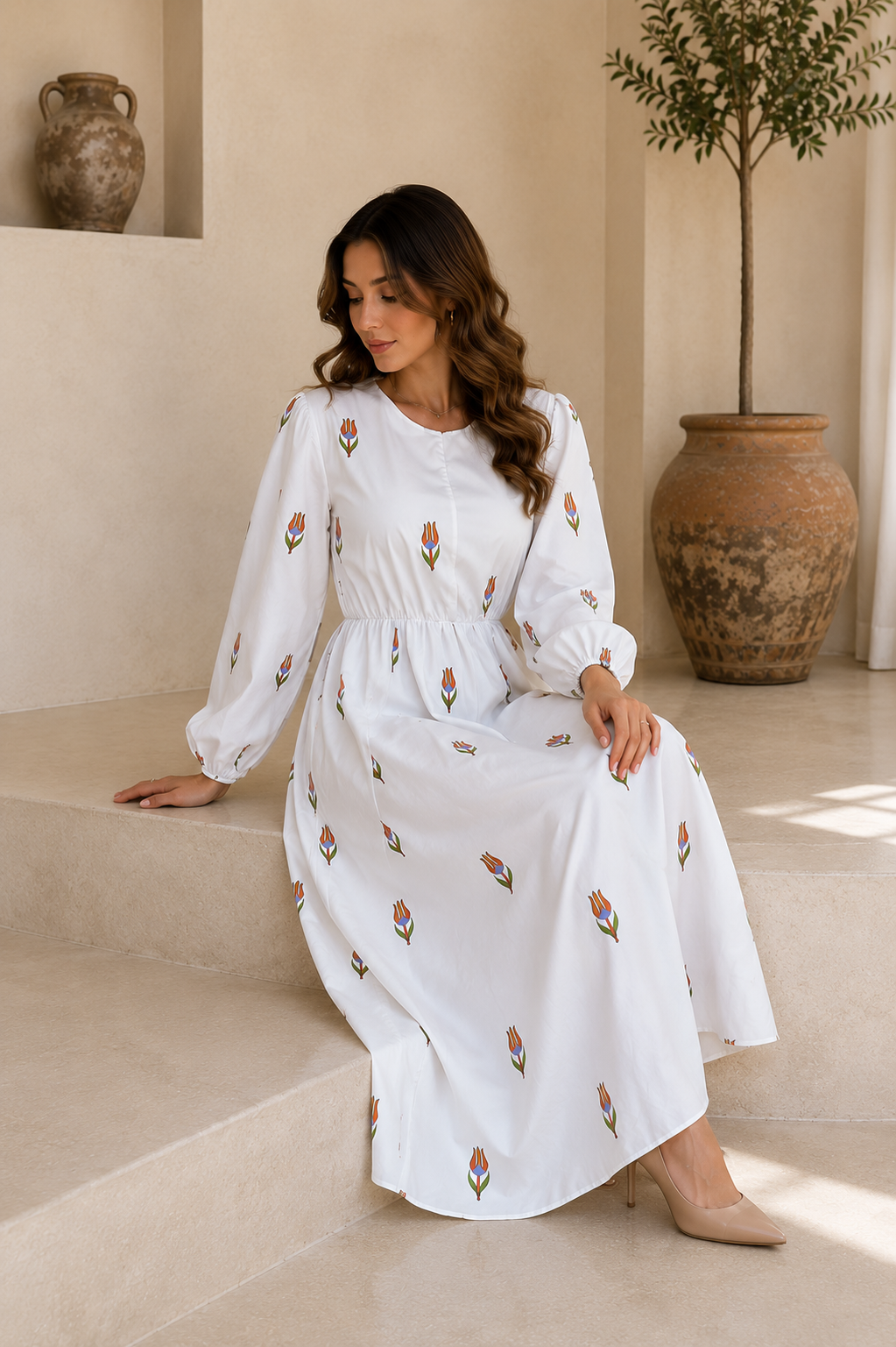 Floral Embroidered White Maxi Dress