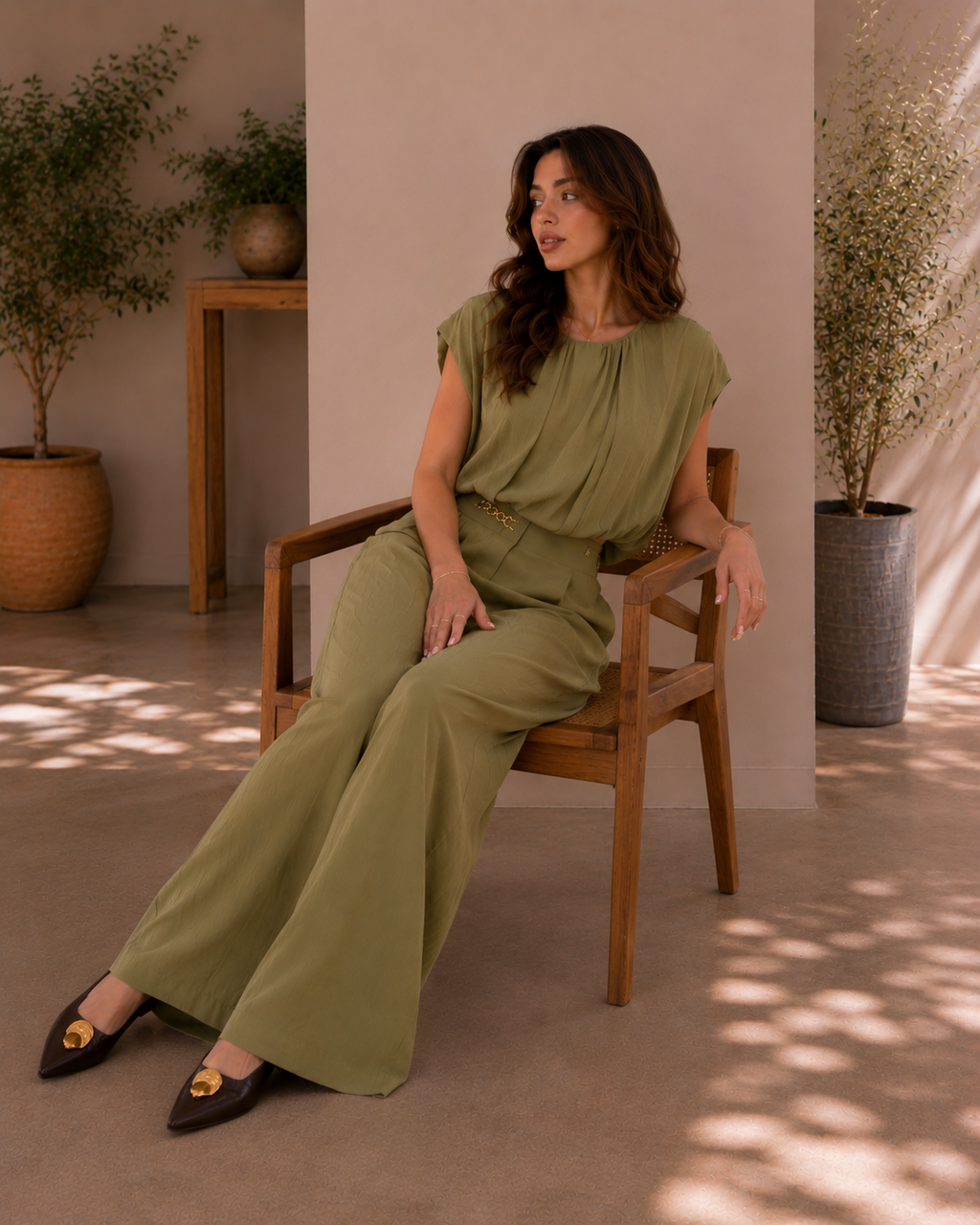Olive Draped Palazzo Set