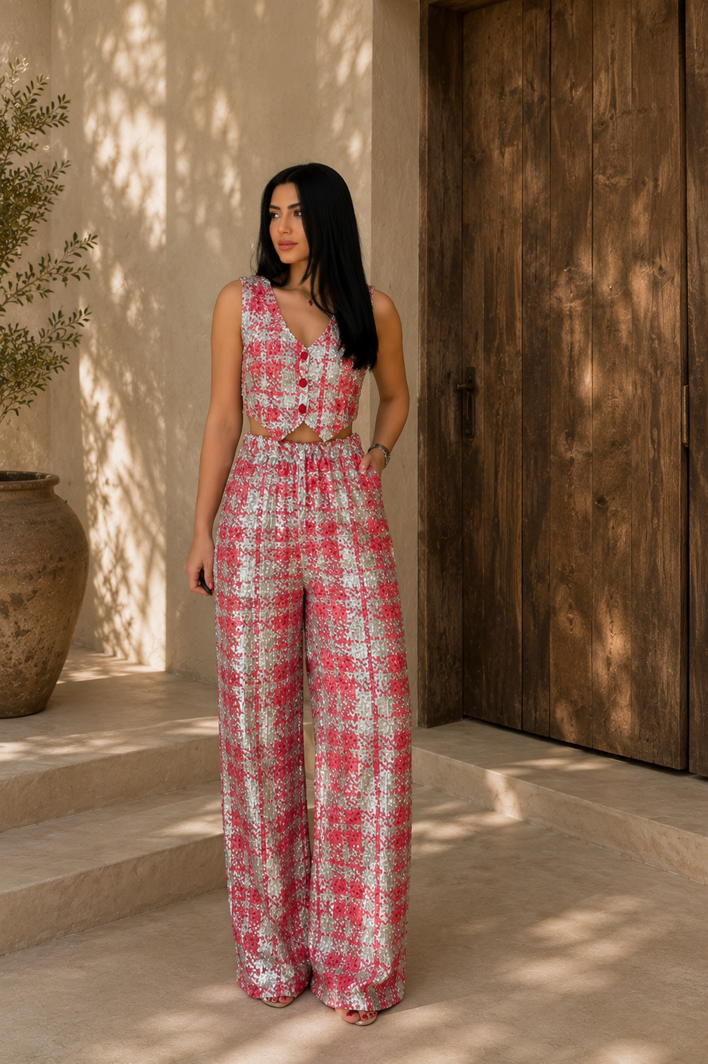 Blush Printed Vest & Palazzo Set