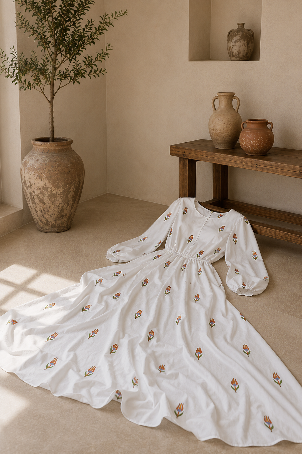 Floral Embroidered White Maxi Dress