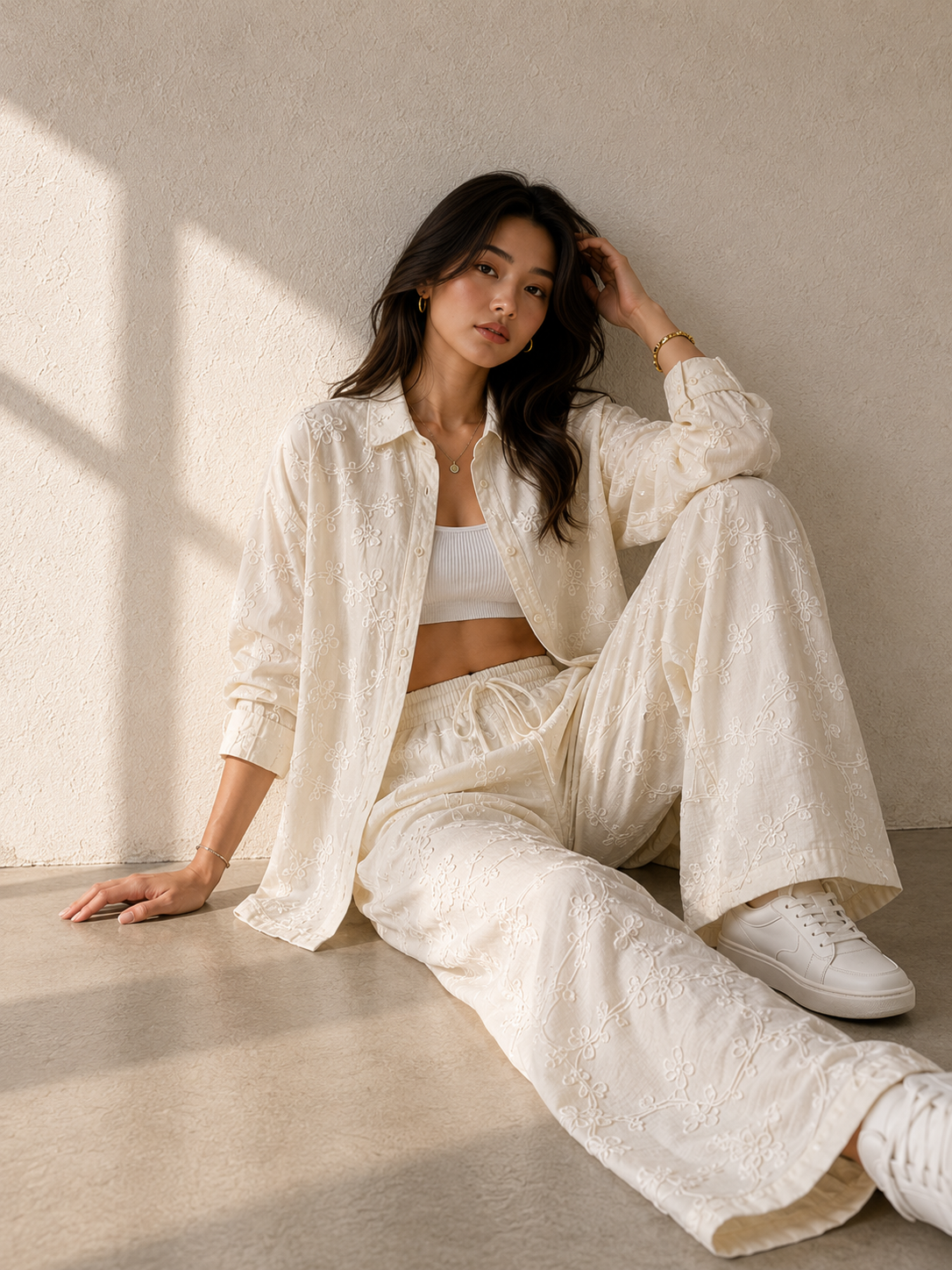 Ivory Embroidered Lounge Set