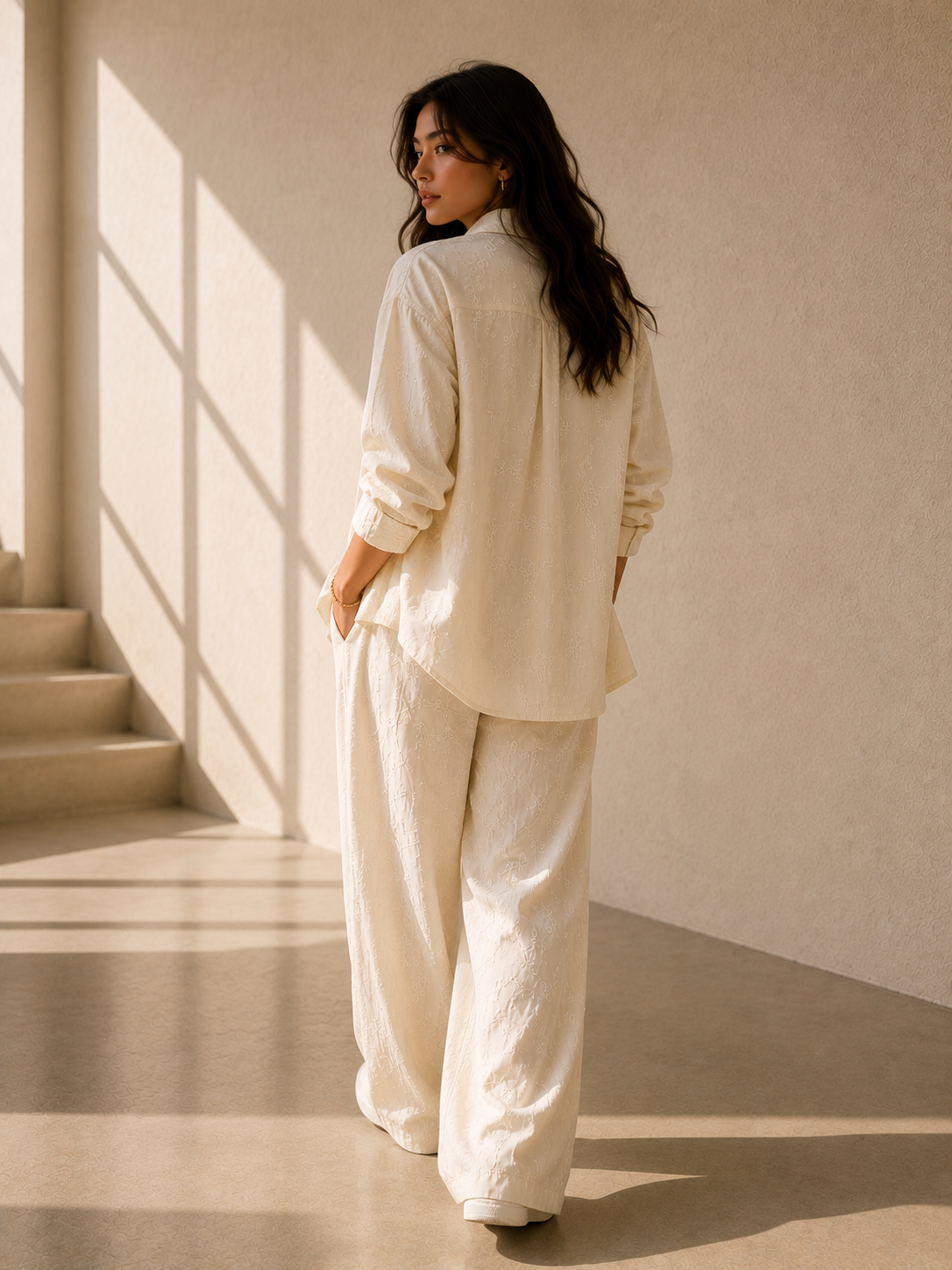 Ivory Embroidered Lounge Set