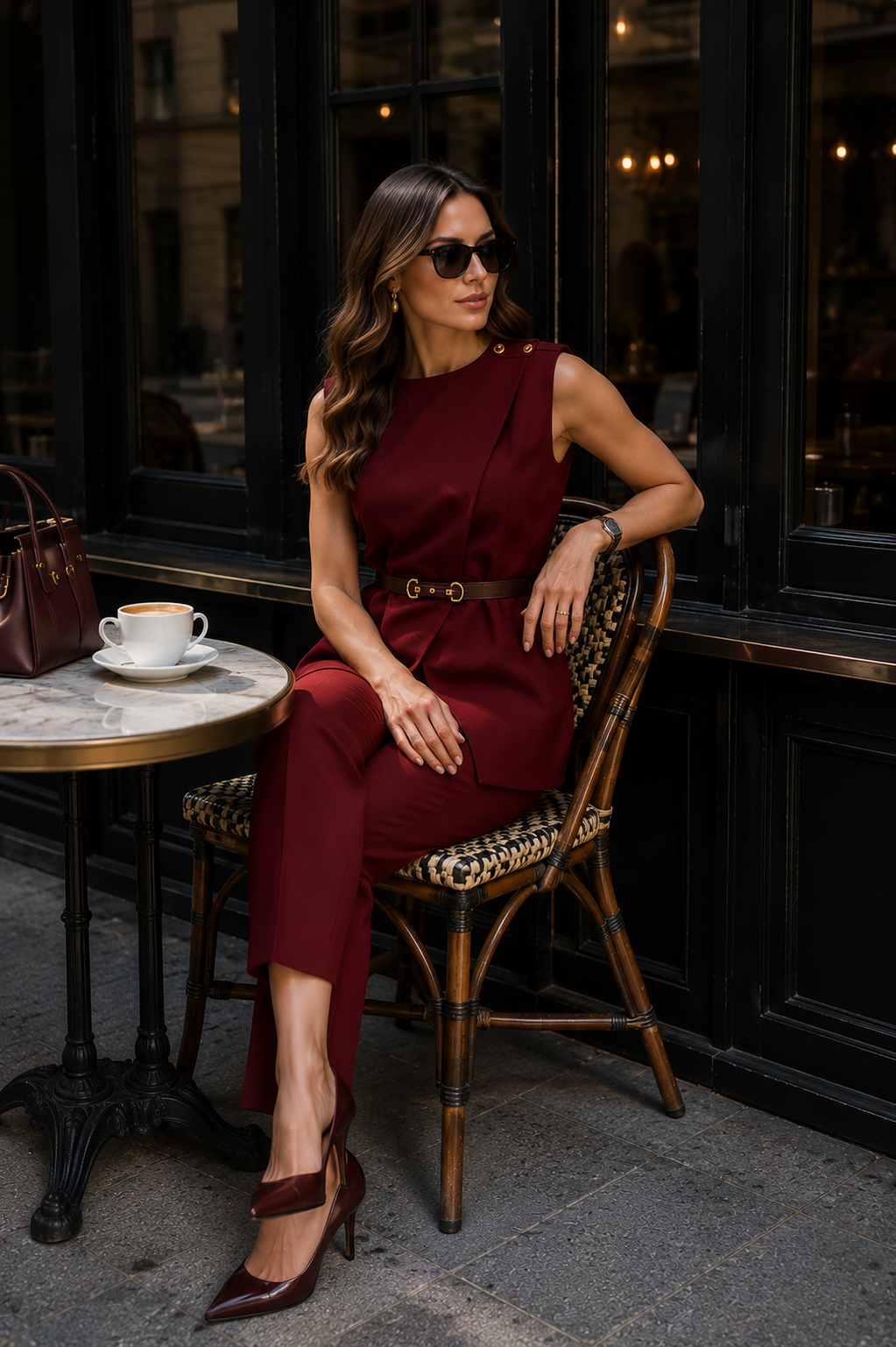 Burgundy Tailored Belted Set