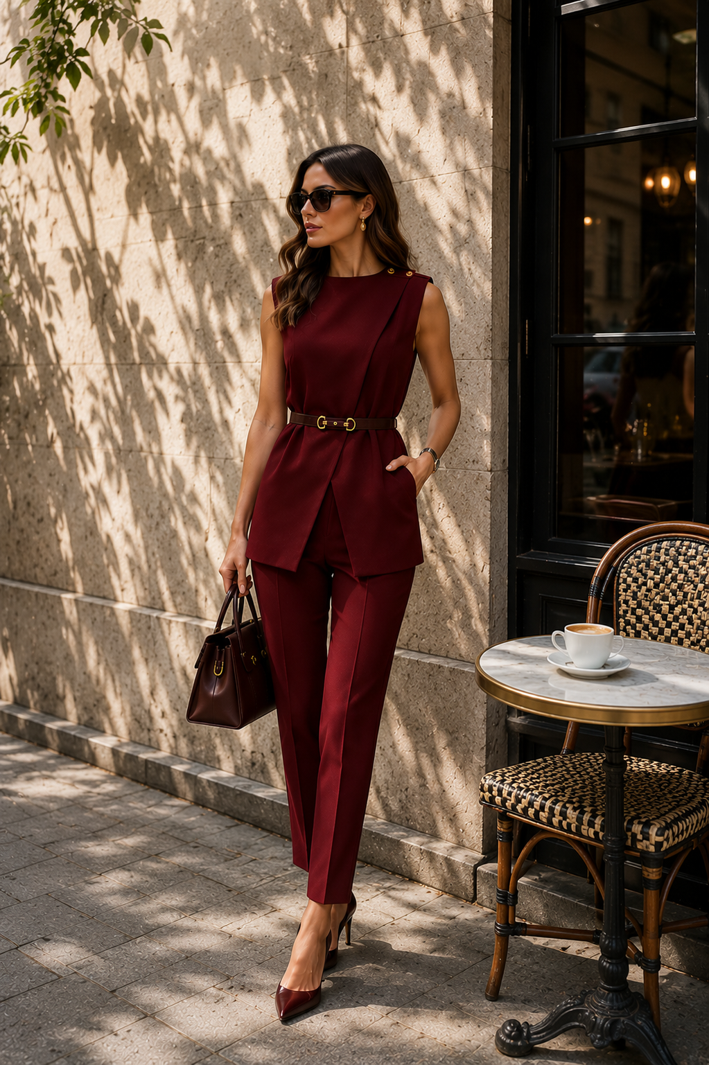 Burgundy Tailored Belted Set