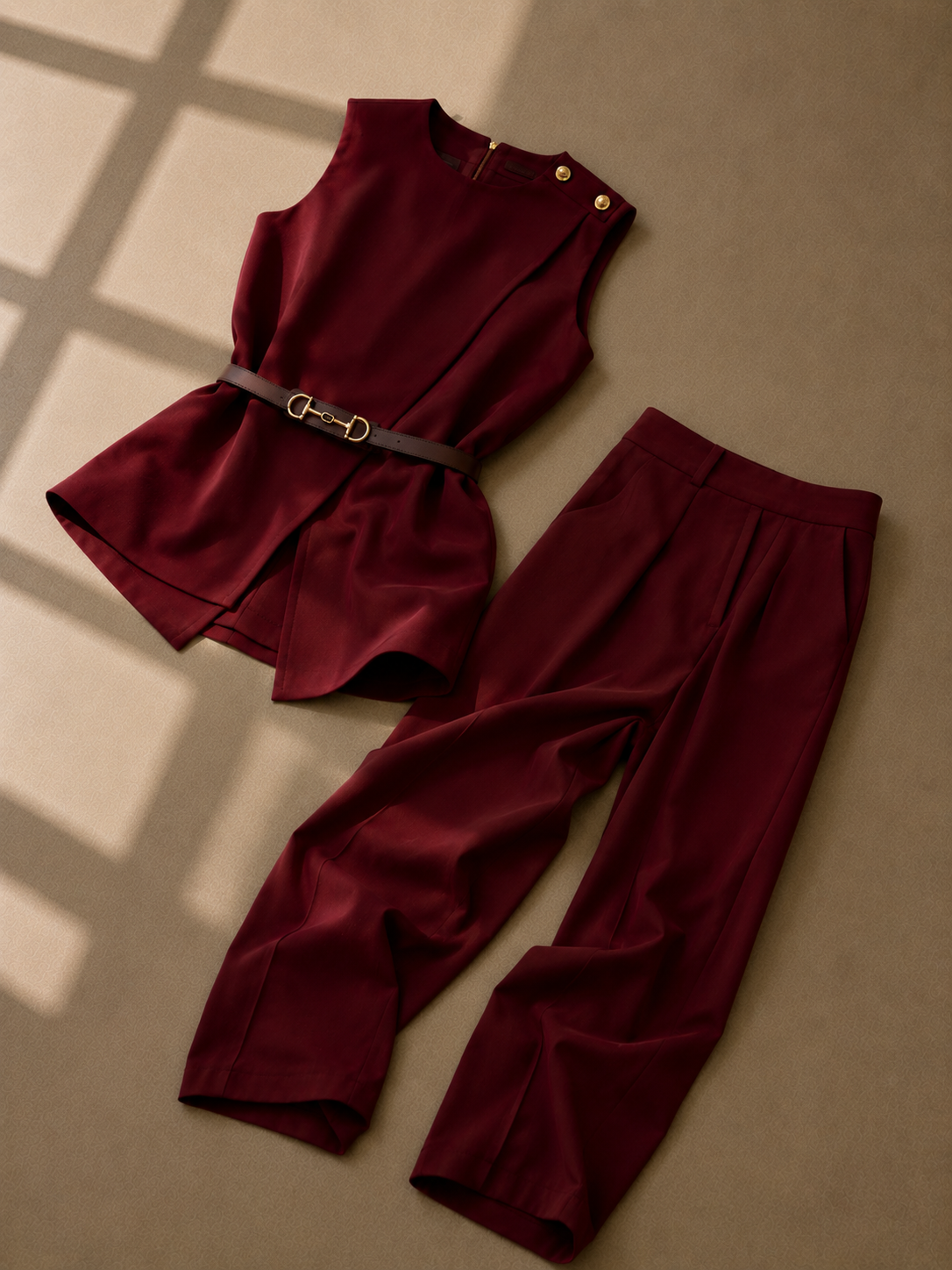Burgundy Tailored Belted Set