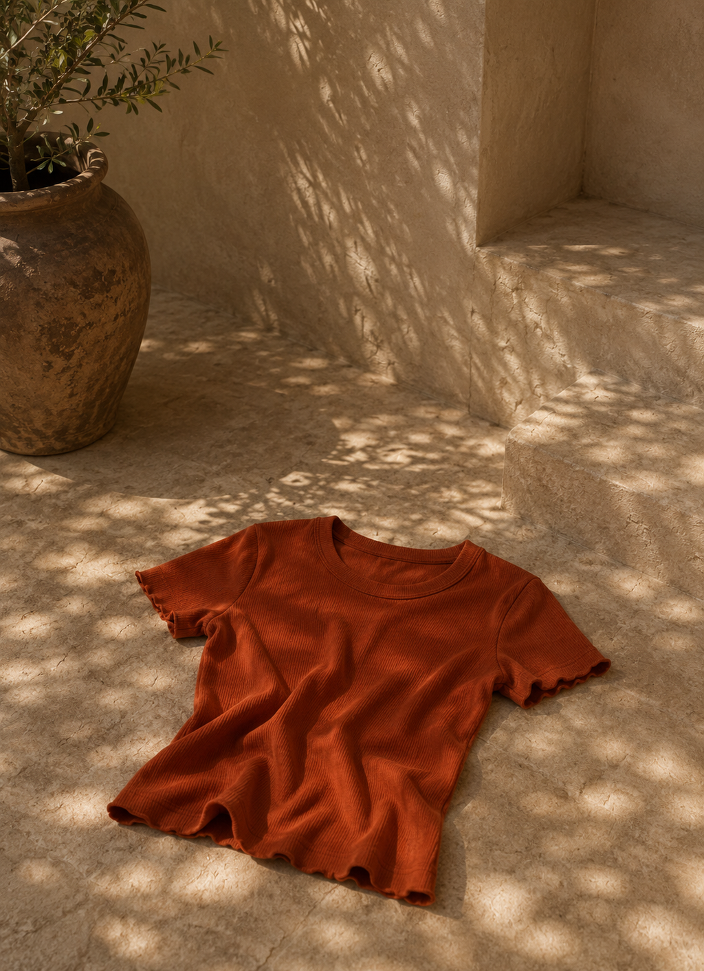Rust Ribbed Fitted T-Shirt