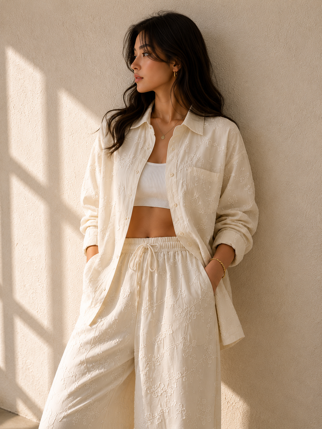 Ivory Embroidered Lounge Set